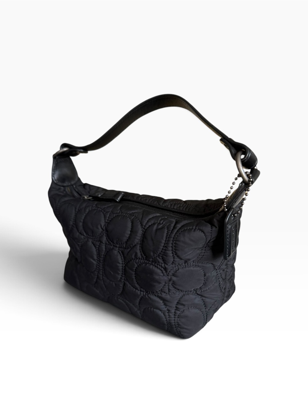 Coach Black Signature Quilted Nylon Mini Hobo Bag